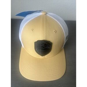 Columbia Mesh Snapback Trucker Hat Color: Yellow White Black Mountain Patch NWT